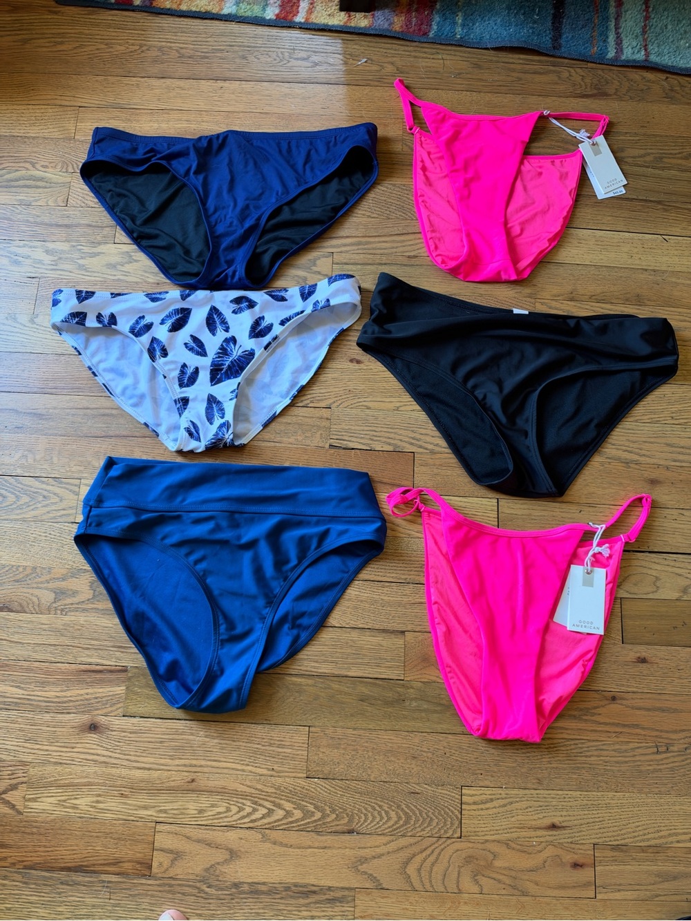 Women’s 6 Swim Bikini Bottoms - Hot Pink, Navy, Black, White Feather Print